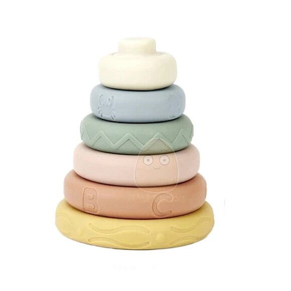 Mini Tudou Silicone 6 Pcs Stacking & Nesting Circle Toy Pastel - Picture 1 of 9
